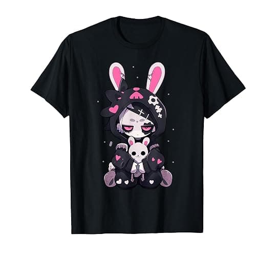Goth Bunny Anime Girl Cute E-Girl Gothic Outfit Grunge T-Shirt - Image 1
