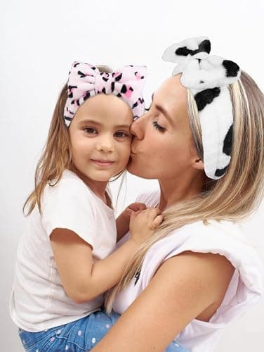 Huachi Pink Leopard Soft Microfiber Spa Headbands for Women Washing Face, Cute Skincare Headband with Bow, Face Wash Headbands for Teen Girls, Party Favors Bow Hair Band thumbnail 7