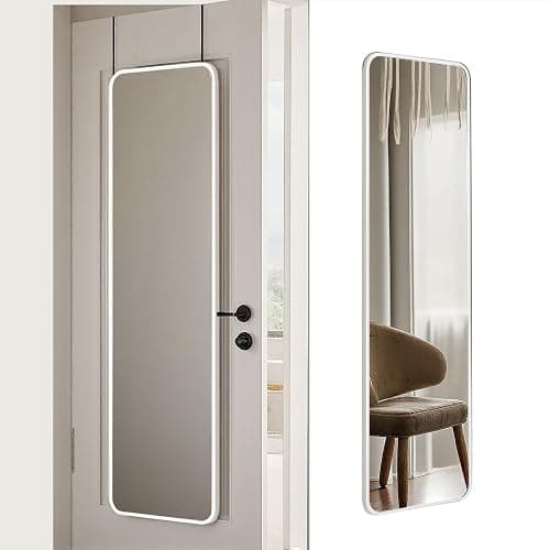 DMWOODFL 48"x14" Rounded Rectangle Over The Door Mirror - Full Length Tempered Glass & Aluminum Frame, No Drill Installation for Bedroom, Bathroom, Closet, Entryway (Silver White) thumbnail 6