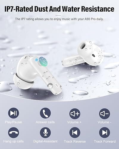 Wireless Earbuds, Bluetooth 5.4 Headphones Bass Stereo, Ear Buds with Noise Cancelling Mic, LED Display in Ear Earphones Clear Calls, IP7 Waterproof Bluetooth Earbuds for Laptop/Phones/Sports, White thumbnail 8