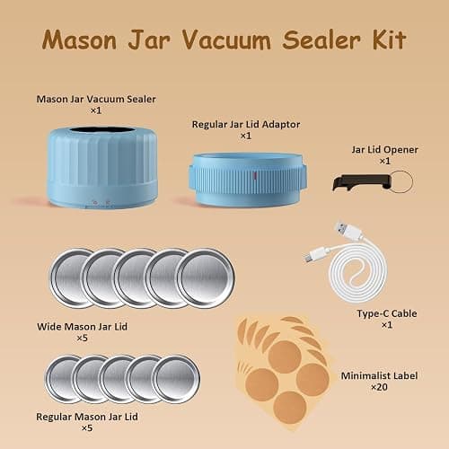 HTPOW Fully Automatic Mason Jar Vacuum Sealer Kit, Auto Stop Mason Jar Vacuum Sealer Kit, Jar Vacuum Sealer for Mason Jars, Jar Vacuum Sealer, A Must-Have for Canned Foods Pantry Canning Pickling thumbnail 8