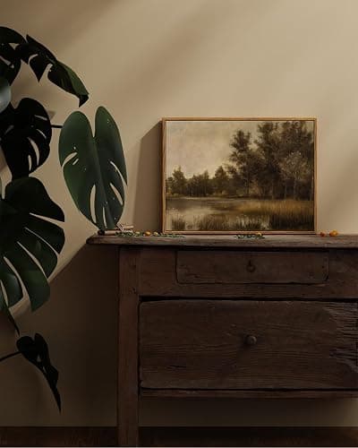 ARPEOTCY Vintage Framed Canvas Wall Art, 12x16 Inch Vintage Lakeside Wall Art for Living Room Bedroom Gallery, Farmhouse Picture with Frame, Retro Landscape Bathroom Decor Aesthetic thumbnail 5