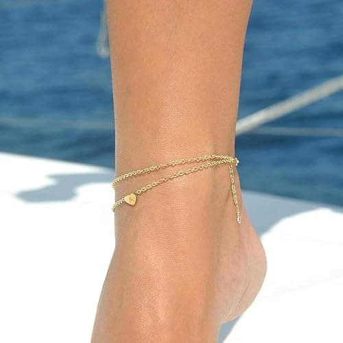 Turandoss Heart Initial Ankle Bracelets for Women, 14K Gold Filled Handmade Dainty Layered Anklet Letter Initial Heart Ankle Bracelets for Women Beach Jewelry Gifts thumbnail 4