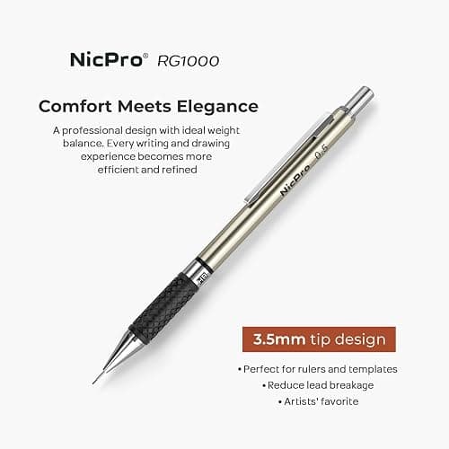 Nicpro 0.5 mm Art Mechanical Pencils Set in Case, 6 PCS Metal Drafting Pencil Lead Pencil 0.5mm with 6 Tube HB Lead Refills, 3 Erasers, 18 PCS Eraser Refills for Artist Writing, Drawing, Sketching thumbnail 2