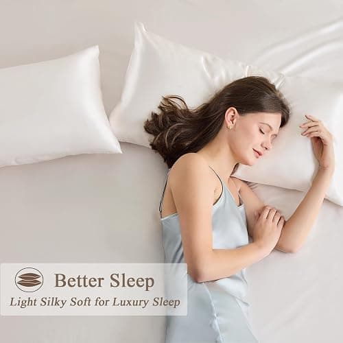 Vielit 2 Pack Satin Pillowcase for Hair and Skin Cooling,Soft as Silk Pillowcase for Hair and Skin,Easier Care than Silk Pillow Case Beige 50x75cm Gifts for Women Envelope & 2 Scrunchies thumbnail 6