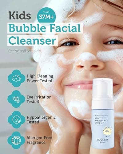 GOONGBE Kids' Bubble Facial Cleanser - Korean Kids Low pH Bubble Foam Face Wash - Gentle Cleansing & Hydrating with Panthenol and Amino Acids - Allergen Free Scent, 3.38 fl.oz. thumbnail 2