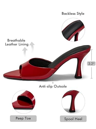 Coutgo Womens Heeled Mules Pointed Peep Toe High Heels Slip On Backless Mule Sandals Dress Shoes thumbnail 5