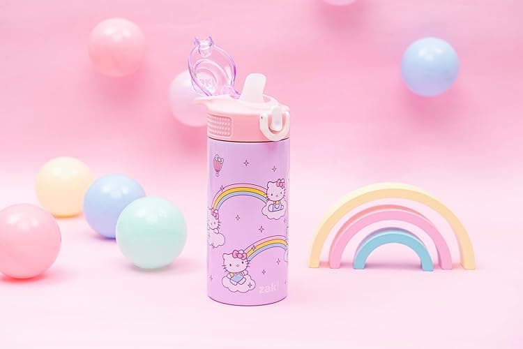 Zak Designs Sanrio Sage Kids Water Bottle For School or Travel, 14oz Stainless Steel Water Bottle With Straw, Handle, and Leak-Proof, Pop-Up Spout Cover (Hello Kitty) - Hello Kitty thumbnail 12