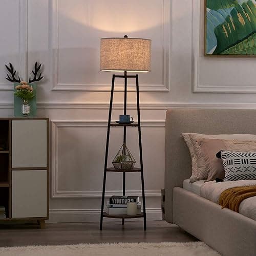 ROSEN GARDEN Floor Lamp, Standing Reading Light with Shelves and Fabric Shade, Modern Tall Pole Lamp, Accent Furniture Décor Lighting for Living Room, Bedrooms Black thumbnail 3