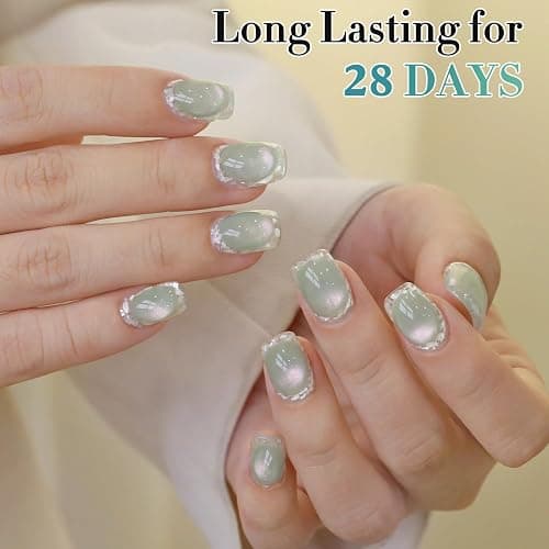 Double Rhythm 0.5 OZ Cat Eye Gel Polish with Magnet 15ML Holographic Glitter Shimmer Translucent Jelly Color Magnetic Nail Polish Salon DIY at Home (Light Green-MC1212) thumbnail 5