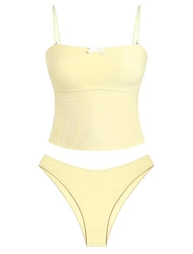 ZAFUL Tankini Swimsuits for Women Bow Tie Side Bathing Suits Tummy Control High Cut Two Piece Bikini Sets - Image 1