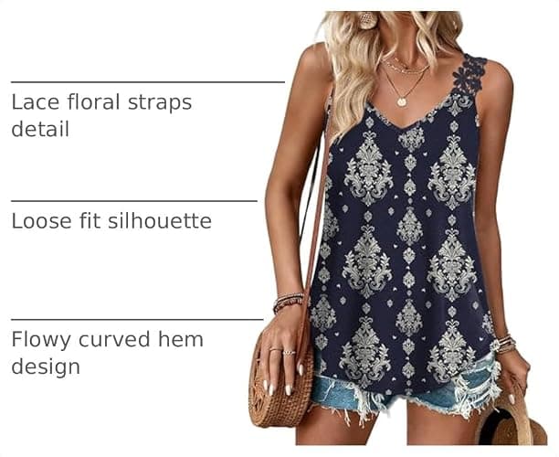 Sipaya Tank Tops for Women Spring Fashion Sleeveless V Neck Lace Tops Flower Flowy Summer Outfits Beach Vacation Clothes thumbnail 4
