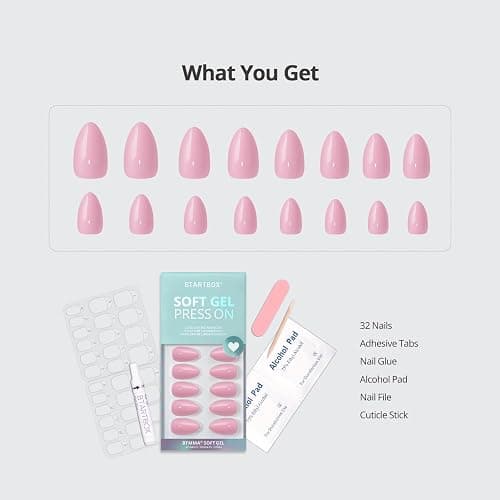 BTArtbox Press On Nails Almond - Pastel Baby Pink Short Press On Nails with Glue for Women, Opaque Soft Gel Glue On Nails in 16 Sizes - 32 Stick On Nails Kit, Bounce Kiss thumbnail 5