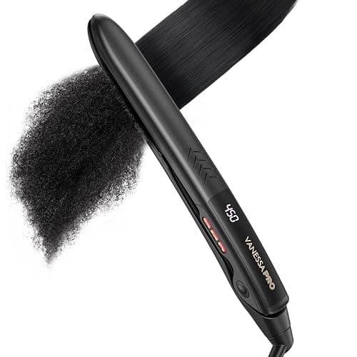 VANESSA PRO Flat Iron Hair Straightener, 100% Pure Titanium Flat Iron for One Pass to Achieve a Sleek Look, Curls Beautifully & Straightens Well - 1 inch - Image 1