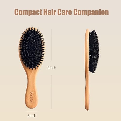 SunHer Boar Bristle Hair Brush - 100% Soft Boar Bristle Brush for Women Men Kids Restore Shine and Fine - Wooden Slick Back Hairbrush with Plastic Tail Comb for Short Thin Dry Hair thumbnail 7