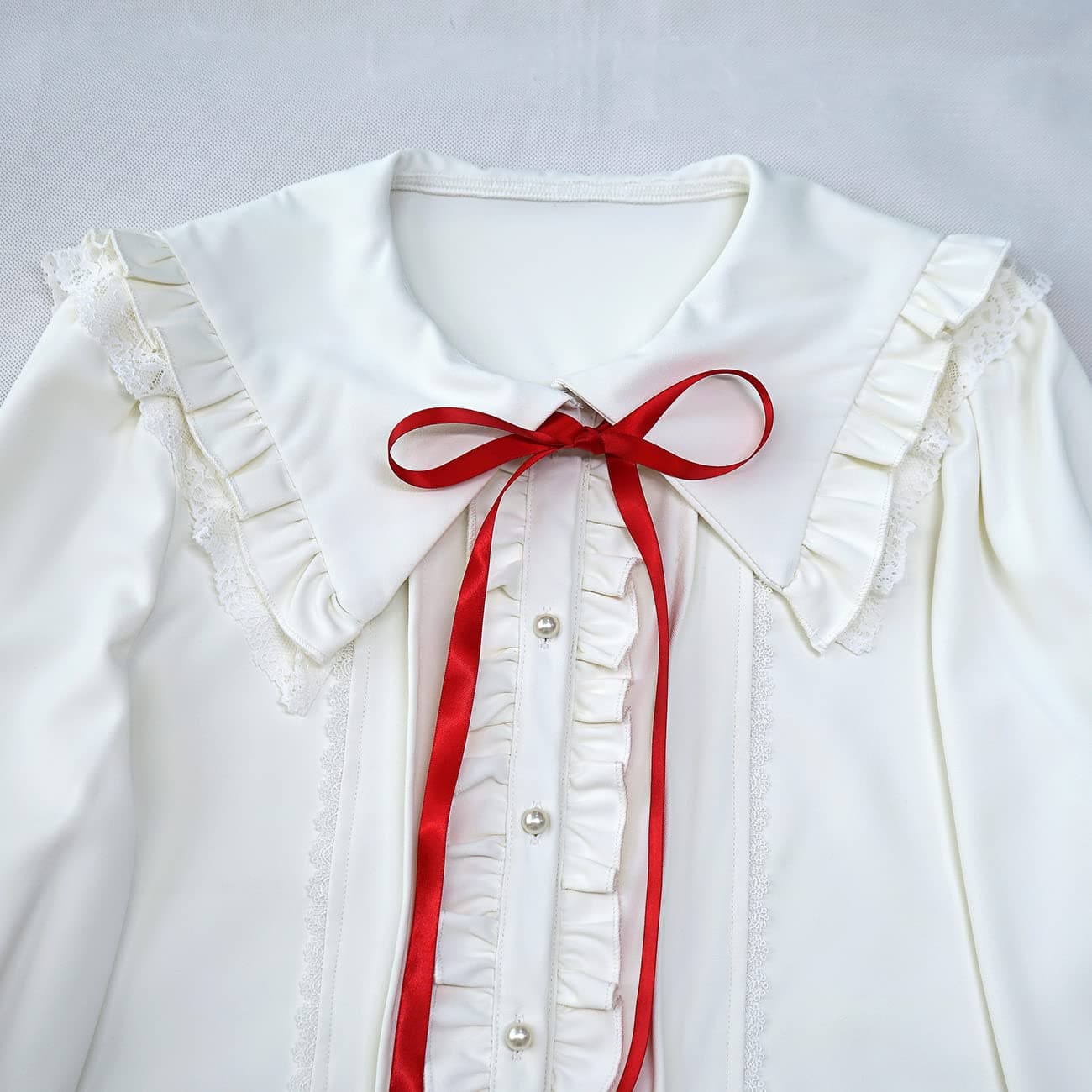 Women Lolita Long Sleeve Shirt Cute Cat Ears Sailor Collar Casual Shirts Teen Girls Sweet Ruffle Button Down Blouse Tops thumbnail 4