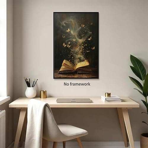Vintage Moody Victorian Bookish Wall Art Magical Book Butterflies Canvas Print Retro Dark Academia Reading Nook Painting for Library Bookclub Bedroom Book Lover Decor 12x18inch Unframed - 12L" x 18W" - style-1 Unframed thumbnail 6