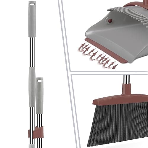 Ivandar Broom with Dustpan Combo Set, 50.6 inch Long Handle, Upright Standing Broom and Dustpan Set Quiet Cleaning Tool Sweep the Floor Dust pan Removes 4 Times More Pet Hair(Brown and Gray) thumbnail 4