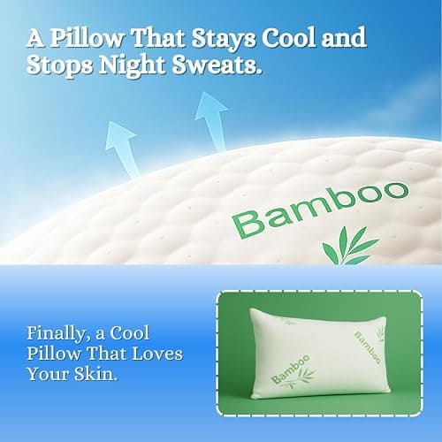 Bamboo Sleeping Bed Standard Size Pillow 2 Pack Made in Canada for Side, Back & Stomach Sleepers | Premium Hotel Quality Cover Cooling Poly Microgel Filling Supportive Pillow - 20"X26" thumbnail 3