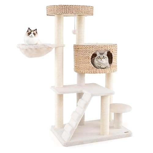 PETSITE 50 inch Cattail Cat Tree Tower, Multi-Level Cat Tower with Sisal Scratching Posts, Cat Condo, Cat Basket, Ladder, and Top Perch with Removable Soft Cushion, Modern Cat Tree for Indoor Cats - Image 1