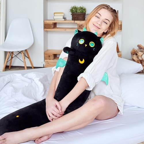 Mewaii Long Cat Plush, 5 Sizes, 120% Extra Filling Giant Plushness Kids Body Pillow, Kawaii Cute Big Eyes Stuffed Animal Plushie, Big Long Body Pillow Cat Plush Gift for Girls 20' thumbnail 2