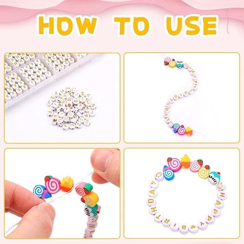 XIMISHOP 1400pcs Round Letter Beads for Jewelry Making, 28 Style Gold A-Z Alphabet Acrylic Beads Kits Heart Beads for Bracelets Making (4 * 7mm) thumbnail 4