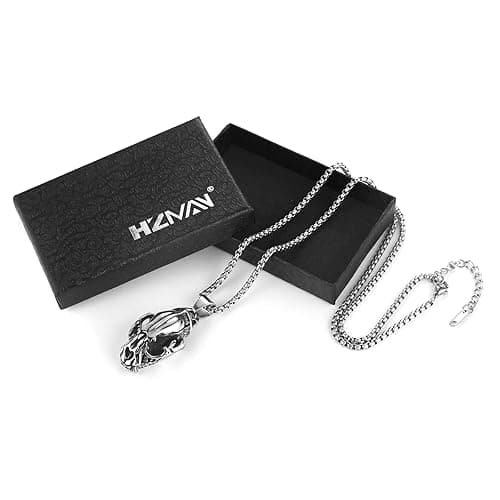 HZMAN Men's Punk Pendant Necklace, Gothic Stainless Steel Openable Sabertooth Tiger Skull Jewelry thumbnail 7