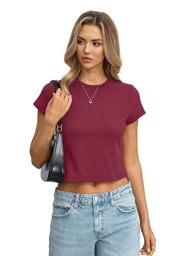 EasyGala Womens Cotton T Shirts Basic Baby Tee Crop Tops Crewneck Slim Fit Short Sleeves Tee Summer Cute Clothes 2026 thumbnail 2