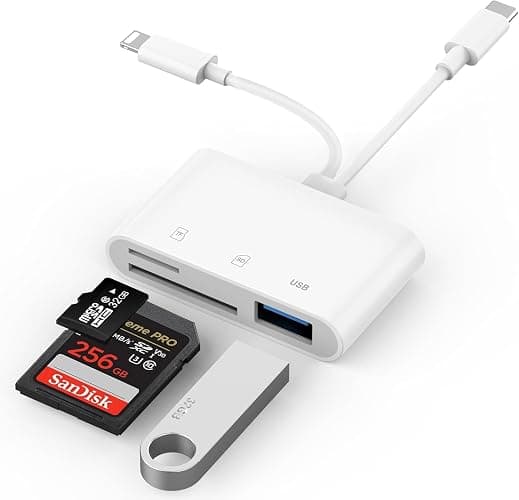 SD Card Reader for iPhone, iPad, USB C Lightning Dual Port SD Card Adapter, Memory Card Reader for Camera Adapter, Support SD, Micro SD, No App Required, Plug and Play - Image 1