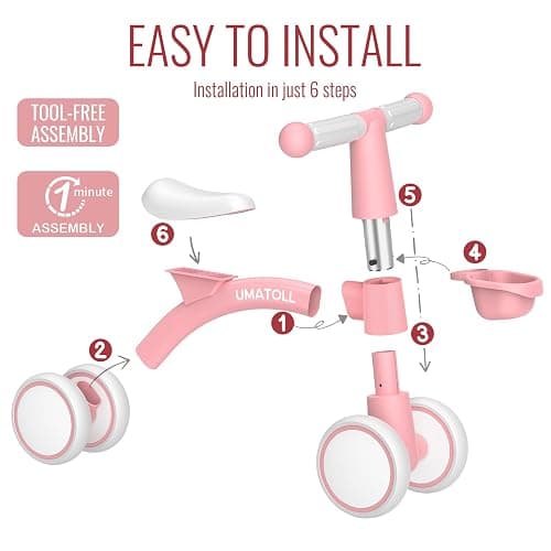 Umatoll Baby Balance Bike for 1 Year Old Boys Girls, 12-24 Months Toddler Balance Bike with Removable Basket, Adjustable Seat, 4 Wheels Infant Bike, First Birthday Gift thumbnail 4