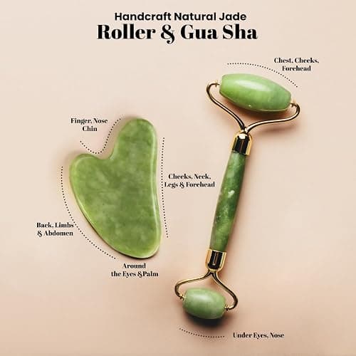 ROSELYNBOUTIQUE Gua Sha Facial Tools & Jade Face Roller for Lift Wrinkless Natural Skincare Tool Jade Roller Guasha Tool for Face (Green) thumbnail 2