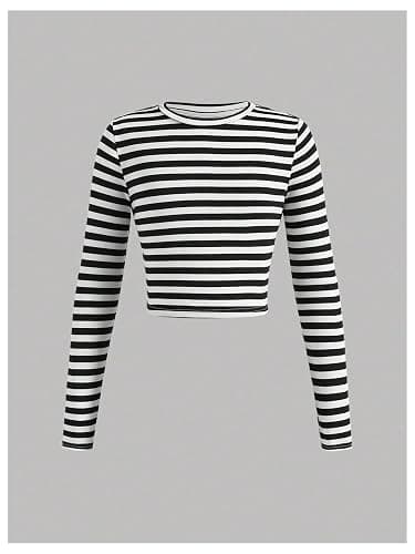RoseSeek Girl's Long Sleeve Shirts Crew Nekc Slim Fitted Tight Fall Basic Tees Cute Crop Tops for Girls thumbnail 5