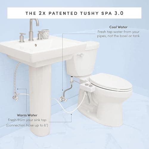 TUSHY Spa Warm Water Bidet Attachment for Toilet. Universal Fit, Easy Install (Requires Sink Access for Optional Temperature Control) Self Cleaning, Adjustable Pressure, Angle Control, Bamboo thumbnail 3