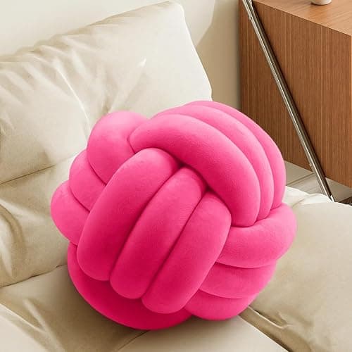 Hot Pink Knot Pillow Ball, Handmade Decorative Throw Pillow, Soft Round Knotted Cushion for Couch & Bedroom, Cute Home Decor, Braided Pillow for Living Room (7.87 Inches) - Image 1