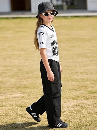 Afsmlys Tween Girls Clothes Short Sleeve Graphic T-Shirt Top + Cargo Pants 2pcs Outfit Set, Size 7-15Years thumbnail 4