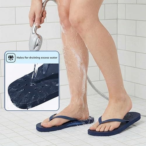 WIDE TOE BOX Women's Quick-Dry Shower Shoes Non-Slip Flip Flops with Arch Support & Drainage Holes for Beach, Pool, Dorm, Bathroom, Spa, Gym & Travel thumbnail 4