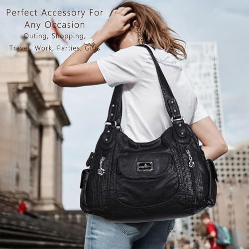 Angel Kiss Purses for Women, Large Shoulder Bag Hobo Tote Purse Mutipocket Faux Leather Satchel Hobo Purse thumbnail 3