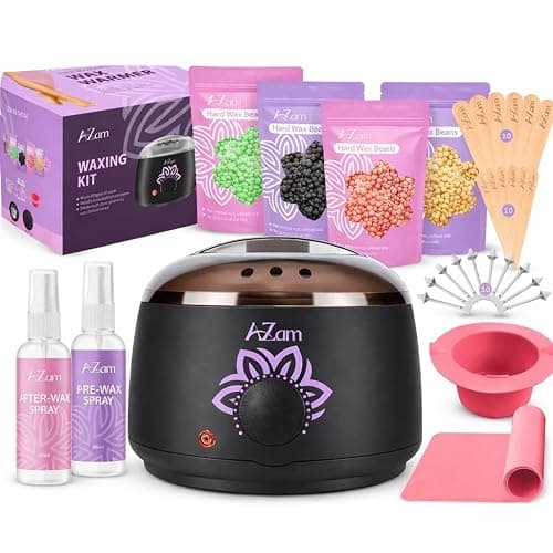 AZAM All-in-one At Home Waxing Kit for Hair removal,Wax pot Waxing Professiona+4 Pack Hard Beads+Silicone Bowl 2 Treatment Oils Wax Kit Accessories Warmer for Full Body - Image 1