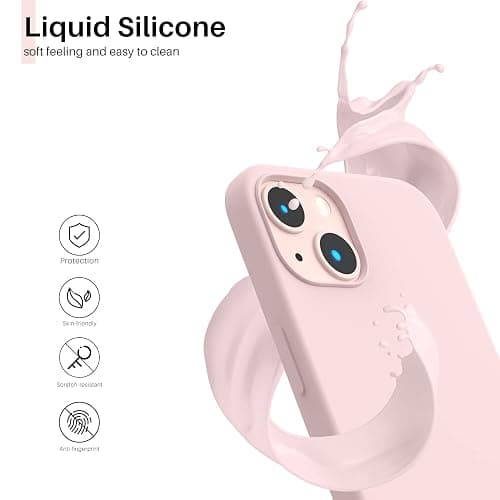 ORNARTO Compatible with iPhone 13 Case 6.1, Slim Liquid Silicone 3 Layers Full Covered Soft Gel Rubber Phone Case Protective Cover 6.1 Inch-Chalk Pink thumbnail 3