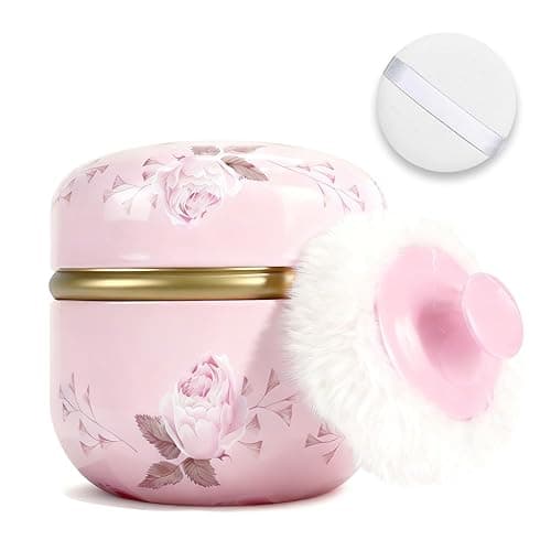 SHIMIDO Body Powder Puff and Container, 3.15" Portable Empty Body Powder Container for Baby Women's Loose Dusting Powder, Powder Case Box with Lids for Bath, Travel and Home Use (Old time) - Image 1