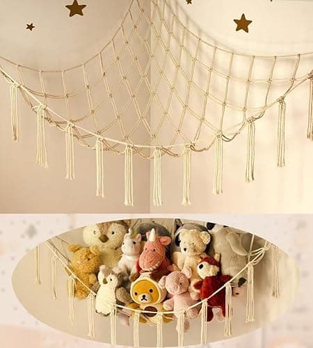 Stuffed Animal Storage Hammock or Net Corner - Large Toy Hammock Net for Stuffed Animals Room Decor - Cute Stuff Animal Organizer Plush Holder - Kids Baby Nursery Essentials Wall Bedroom Home Decor - Image 1