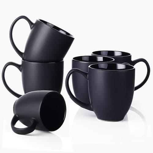 DOWAN Coffee Mugs, Black Coffee Mugs Set of 6, 16 oz Ceramic Coffee Cups with Large Handles for Men Women, Porcelain Big Mug for Tea Latte, Mug Gifts for Home Office Party - Image 1