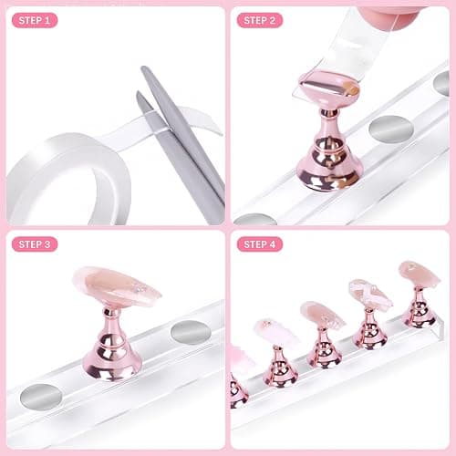 JUSTOTRY 2 Sets Pink Nail Painting Practice Stand With 1M Double-sided Tape Acrylic Fake Nail Art Holder For Press Ons Magnetic Nail Display Design Tools Kit Accessories For Home Diy Salon Supplies thumbnail 7