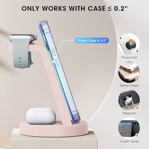 Anlmz 3 in 1 Charging Station for iPhone, Wireless Charger for iPhone 17 16e 16 15 14 13 12 11 X Pro Max & Apple Watch - Charging Stand Dock for AirPods (Pink) thumbnail 3
