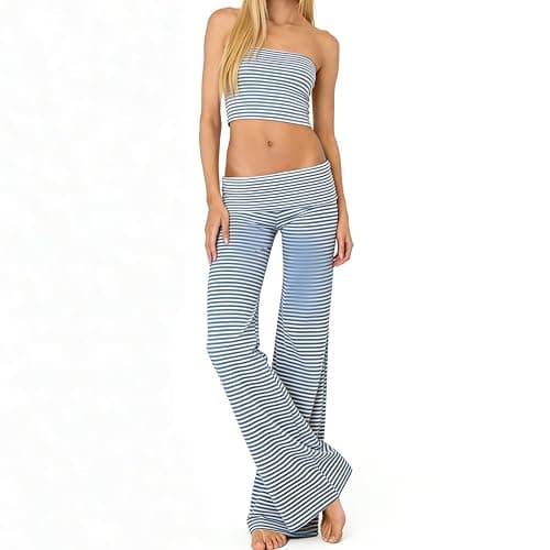 Lounge Yoga Pants for Women Fold Over Low Waist Wide Leg Bell Bottoms | Y2K Foldover Pants, Flare Leggings, Low Rise Yoga Sweatpants thumbnail 4