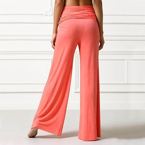 Coral Fold Over Pants Solid Wide Leg Loose Fit Lounge Pants Fold Over Yoga Pant For Women Yoga Sports Everyday 2026 thumbnail 3