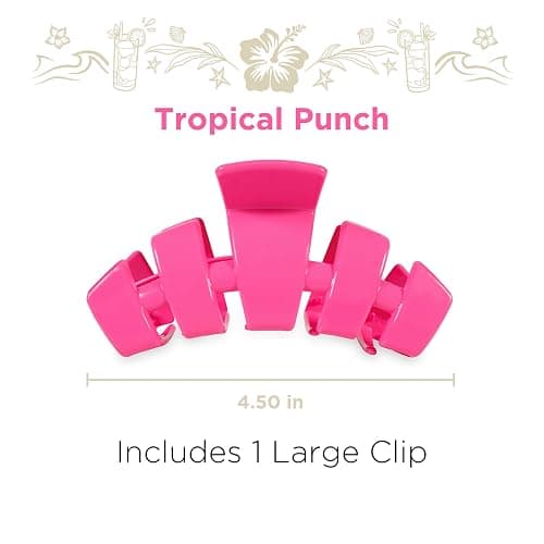 TELETIES - Large Hair Clip - For Thick to Super-Thick Hair - Strong Grip, Bendable Teeth, Comfortable Curved Design - For All Hair Textures - Tropical Punch thumbnail 2