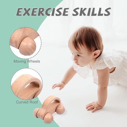 6 Pieces Toy Set- Wooden Baby Toys for Babies 0-6 Months,Wooden Toys for Babies Rattles with Bells,Wooden Rattles Push Car,Wood Rattle Toys Gifts for Boys Girls,Montessori Toys for Babies 0-6 Months thumbnail 5