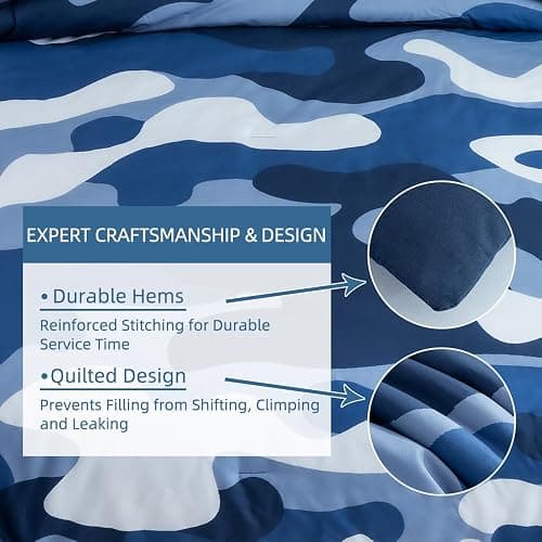 Meeting Story Camouflage Bedding Set, Colorful Pattern Style Comforter Set, 3 PCS One Comforter Two Pillowcases, All Season Bedspread for Teens Adults, Navy, Twin thumbnail 4