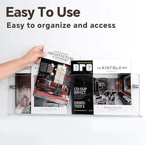 ZQDQIUQIU 2 Pack Acrylic Magazine Holder, Wall Mounted Magazine Rack Floating Bookshelf for Waiting Room, Living Room, Office, Home (Clear, 16 Inch) - Clear - 16 Inch thumbnail 4